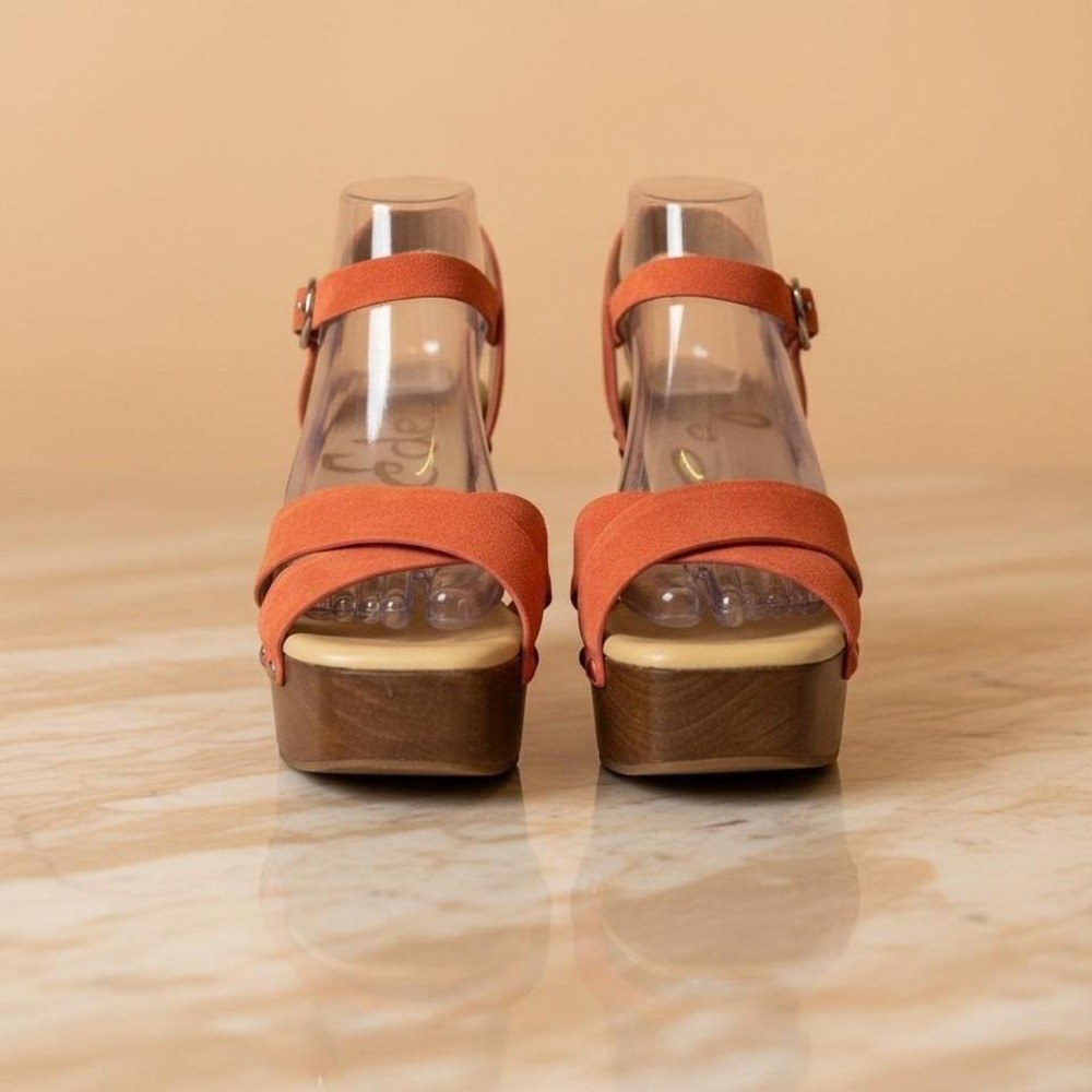 Sam Edelman Josefine Coral Pink‎ Wood Block Chunky Heel Size 9 EU 39